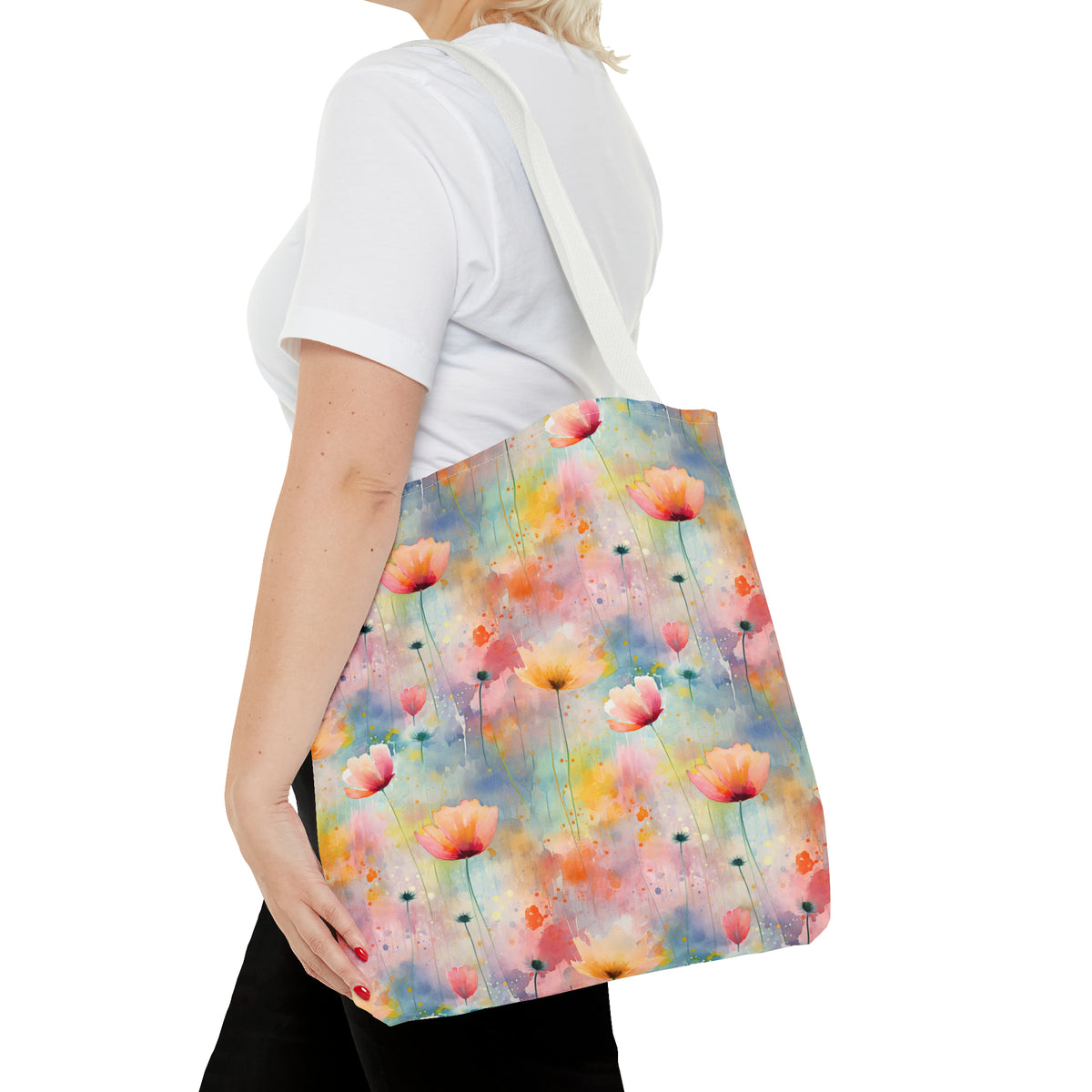 Colorful Floral Pattern, Watercolour, Flowers, Tote Bag (AOP)