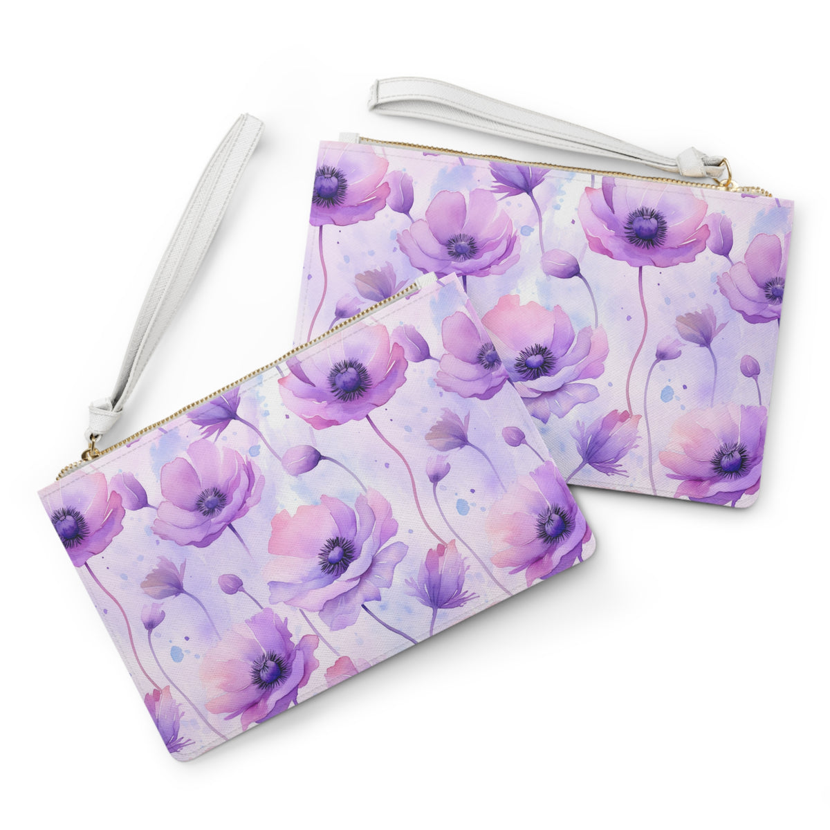 Purple Poppies Floral Pattern, Watercolour, Flowers, Clutch Bag