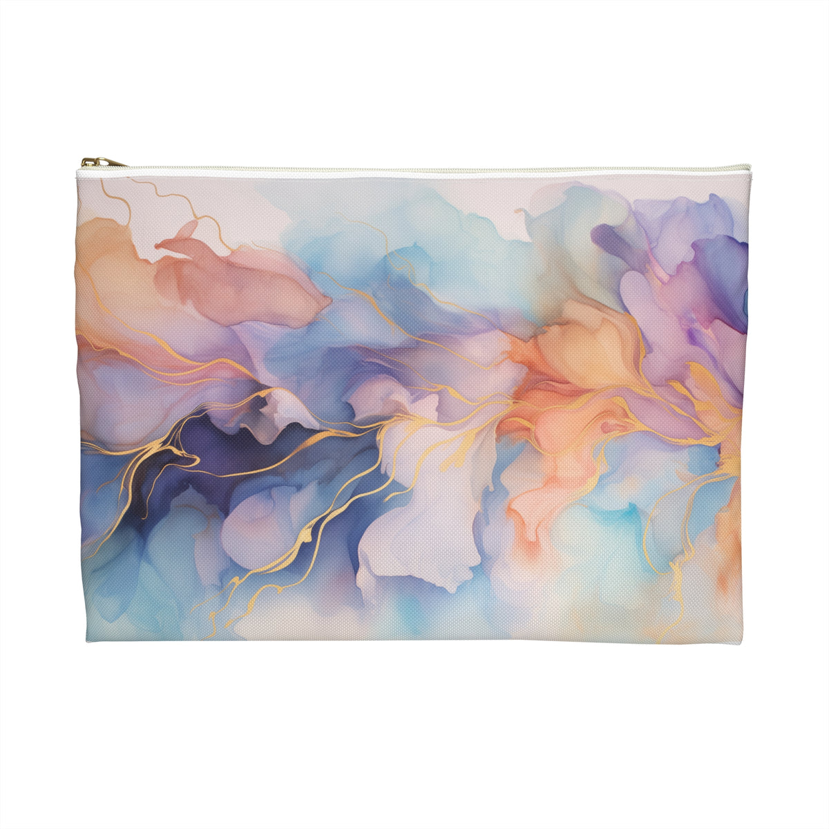 Orchid Purple, Teal Blue, Coral Reef, Watercolour, Gold Streaks, Marbled, Accessory Pouch