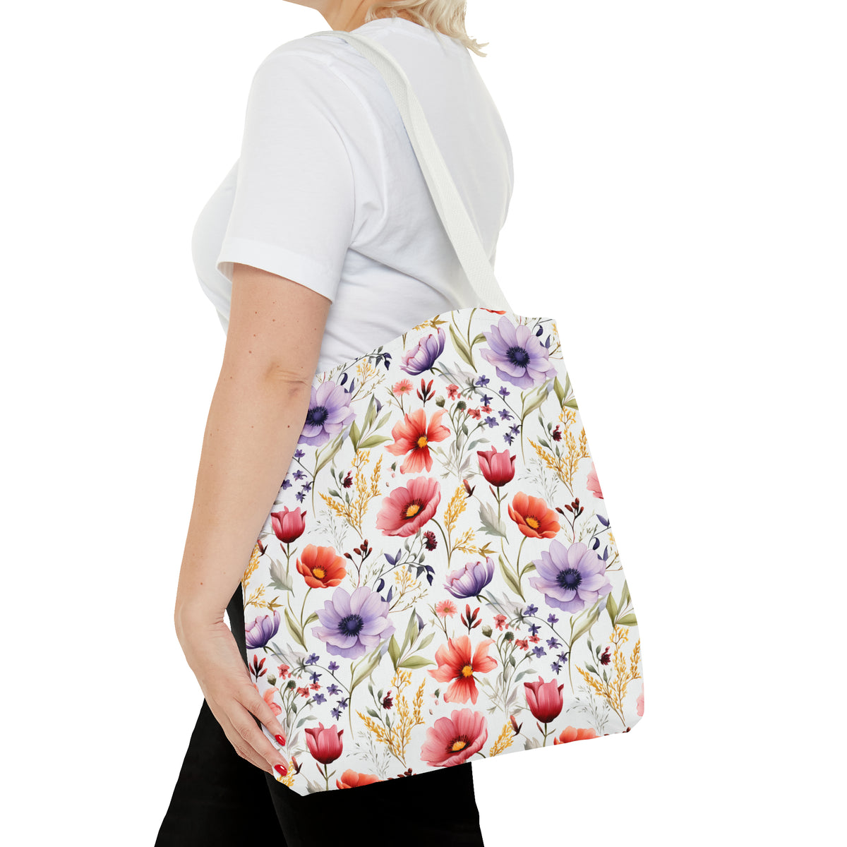 Colorful Floral Pattern, Watercolour, Flowers, Tote Bag (AOP)