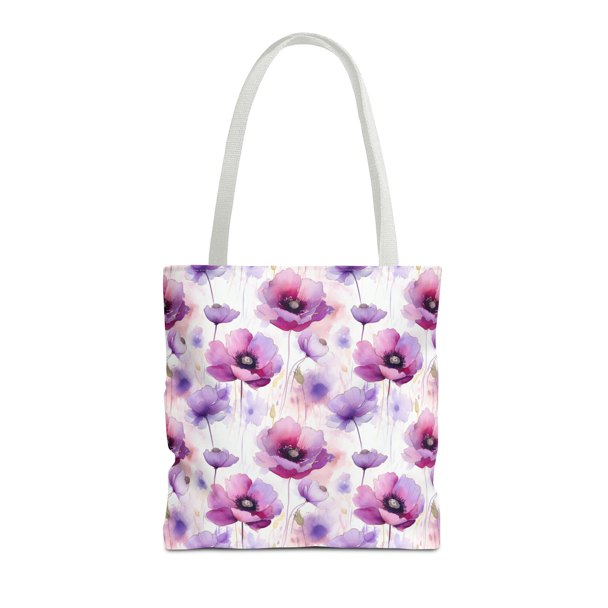 Purple Poppies Floral Pattern, Watercolour, Flowers, Tote Bag (AOP)