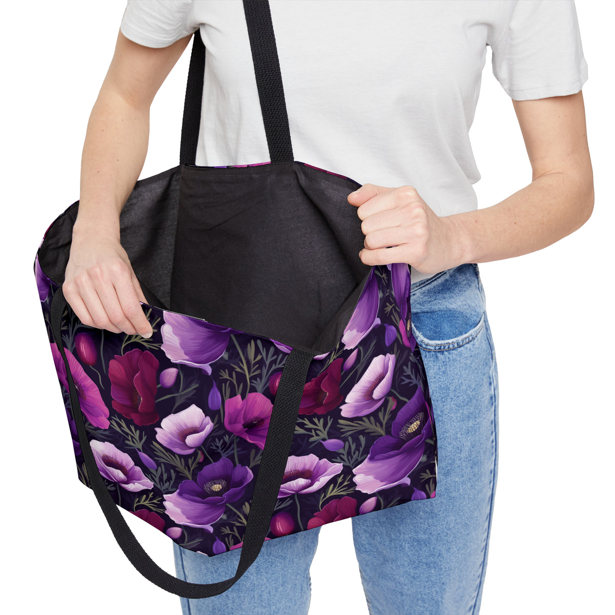 Purple Poppies Floral Pattern, Watercolour, Flowers, Weekender Tote Bag