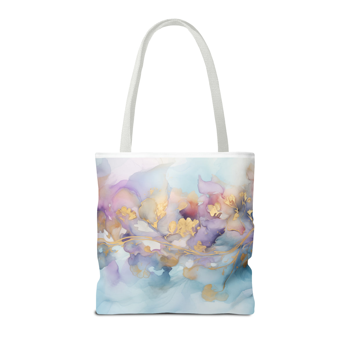 Orchid Purple, Teal Blue, Watercolour, Gold Streaks, Marbled,Tote Bag (AOP)