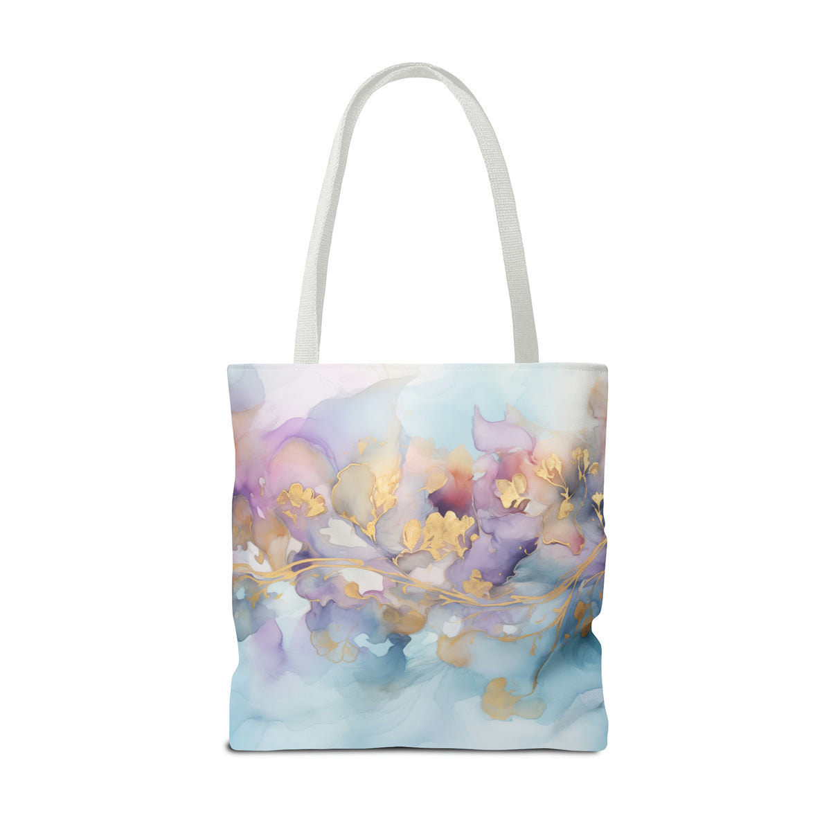 Orchid Purple, Teal Blue, Watercolour, Gold Streaks, Marbled,Tote Bag (AOP)