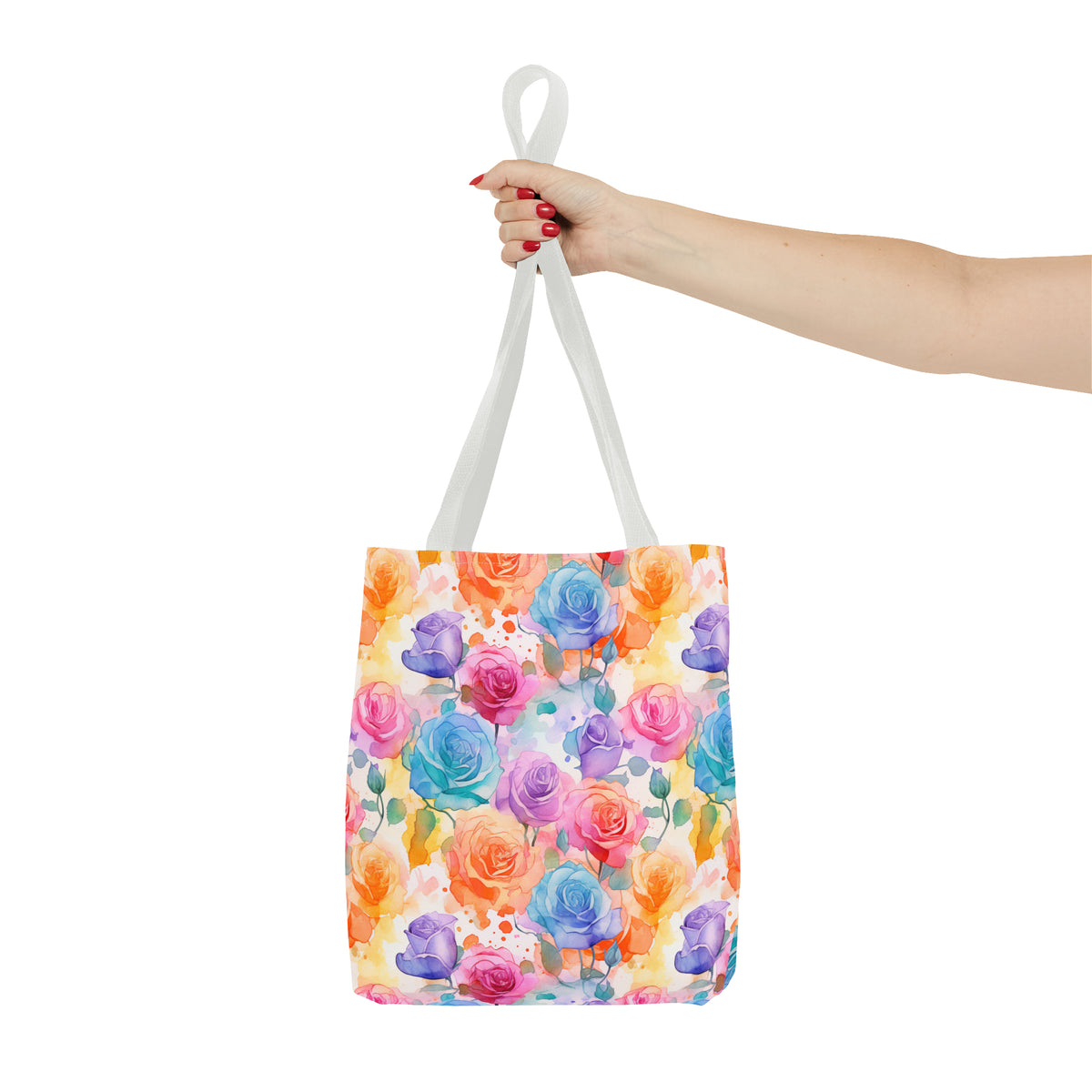 Colorful Roses Floral Pattern, Watercolour, Flowers, Tote Bag (AOP)