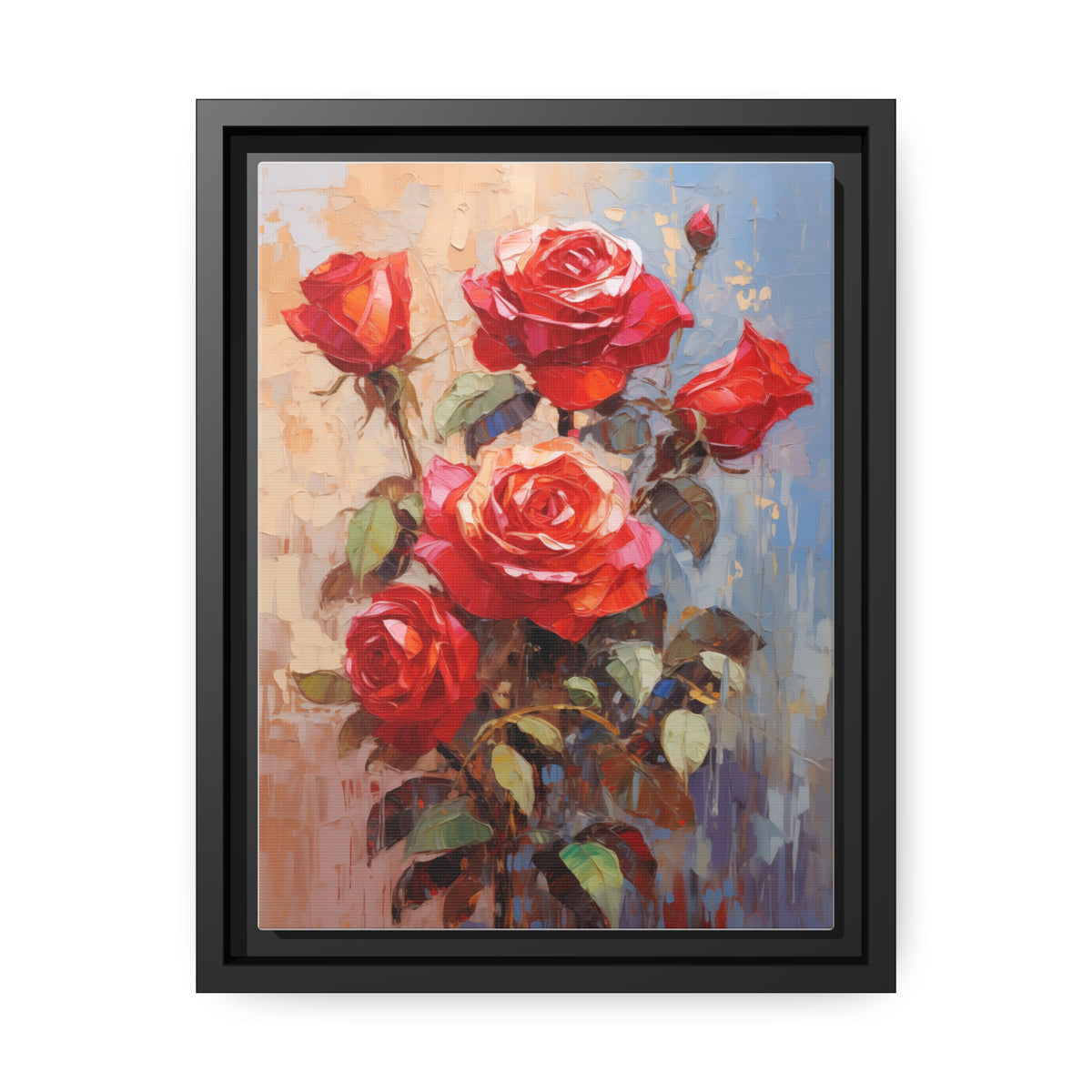 Red Rose Flower, Oil Painting, Matte Canvas, Black Frame