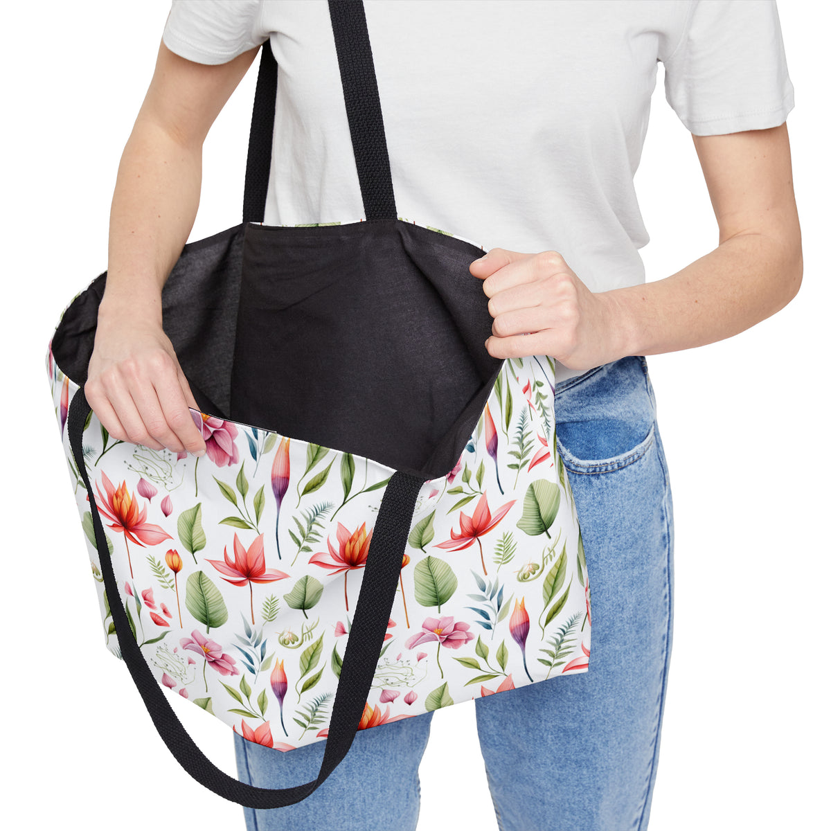 Red Botanicals Floral Pattern, Watercolour, Flowers, Weekender Tote Bag