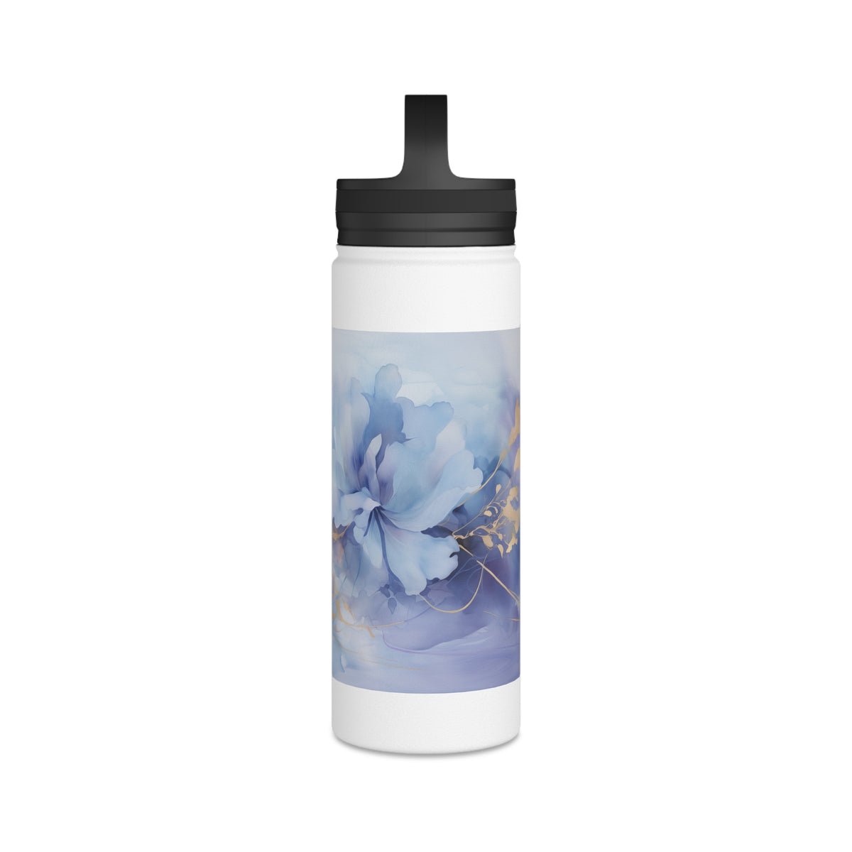 Ultramarine Blue, Payne's Gray, Pale Lavender, Watercolour, Gold Streaks, Marbled, Stainless Steel Water Bottle, Handle Lid