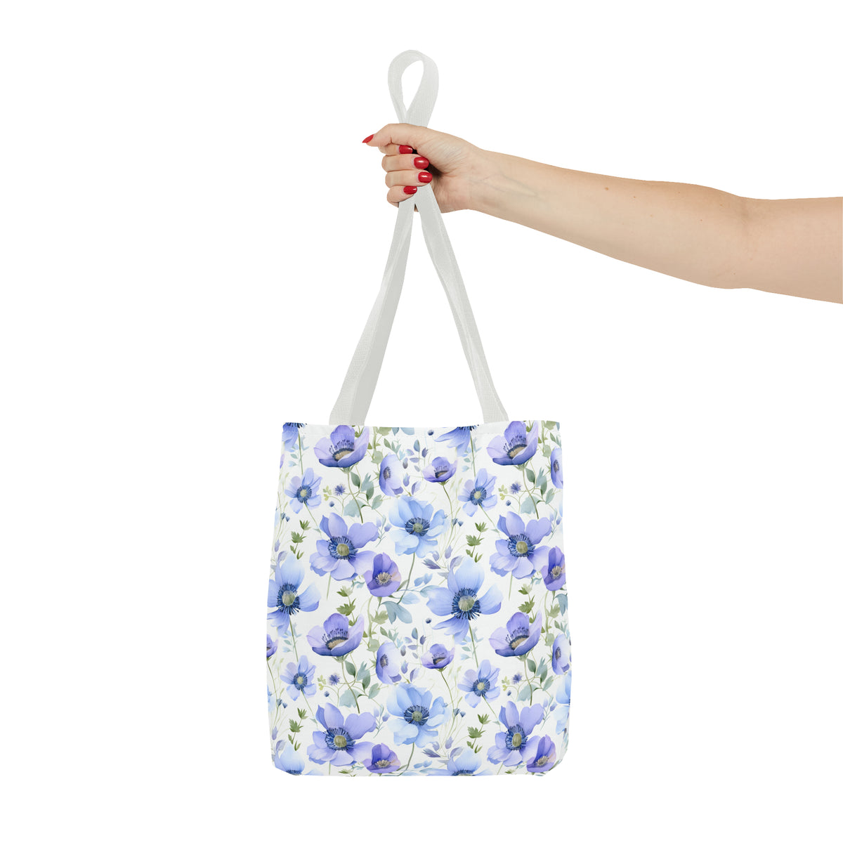 Blue Floral Pattern, Watercolour, Flowers, Tote Bag (AOP)