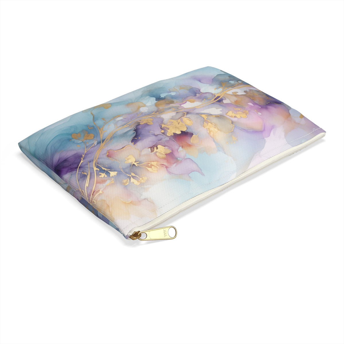 Orchid Purple, Teal Blue, Watercolour, Gold Streaks, Marbled, Accessory Pouch