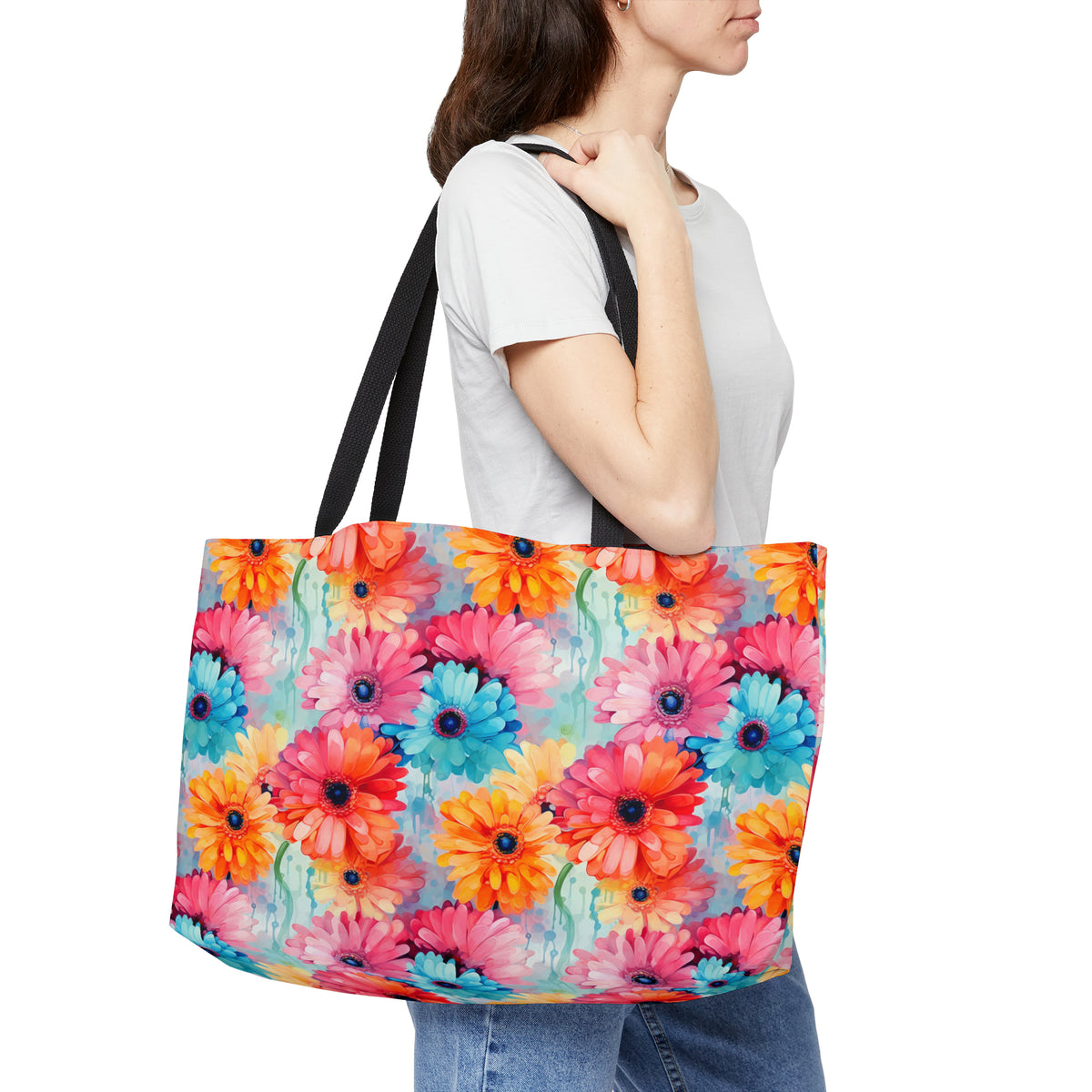 Colour Gerberas Floral Pattern, Watercolour, Flowers, Weekender Tote Bag