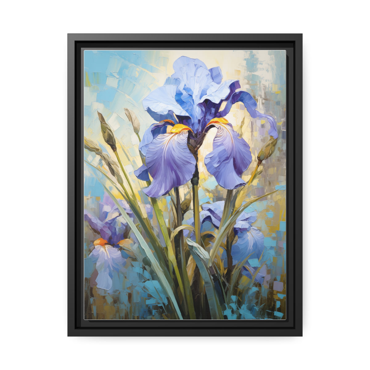 Blue Iris Flower, Oil Painting, Matte Canvas, Black Frame