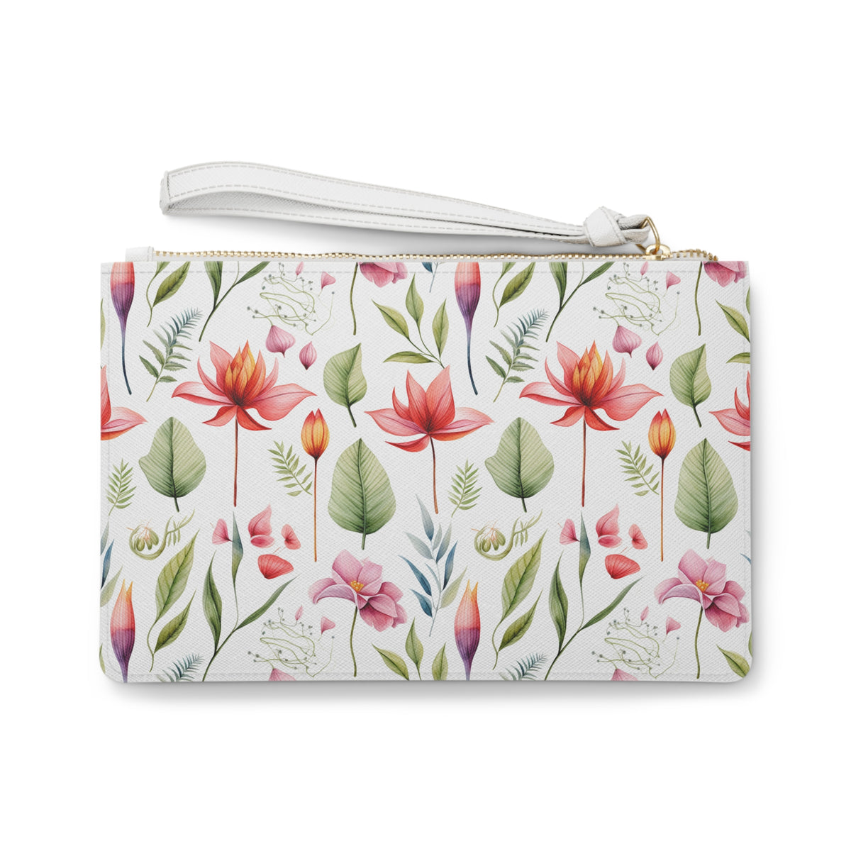 Red Botanicals Floral Pattern, Watercolour, Flowers, Clutch Bag