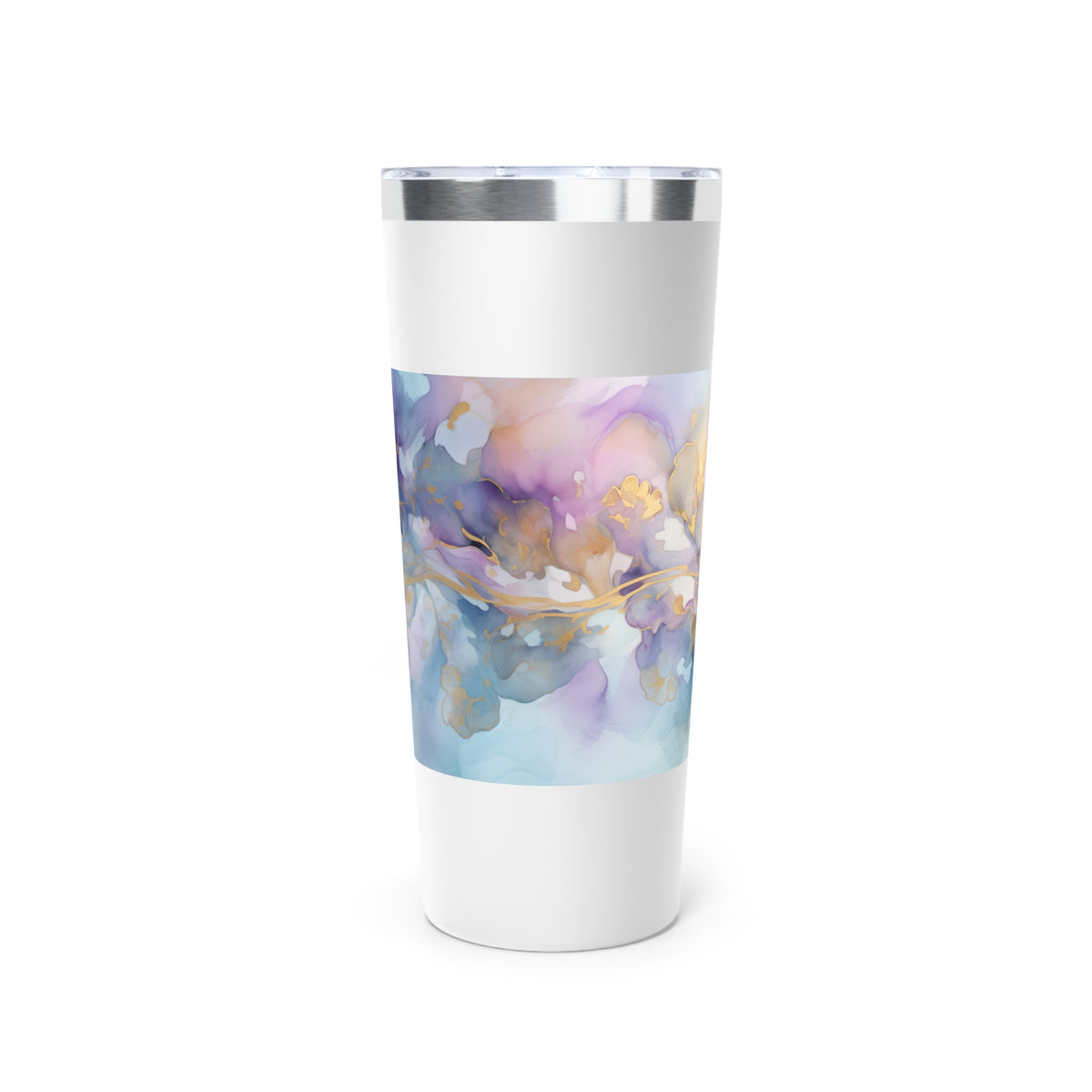 Orchid Purple, Teal Blue, Watercolour, Gold Streaks, Marbled, Copper Vacuum Insulated Tumbler, 22oz