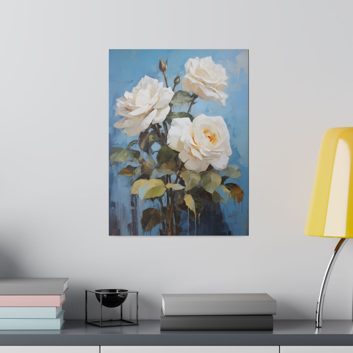 White Rose Flower, Oil Painting, Matte Canvas, Stretched, 0.75"