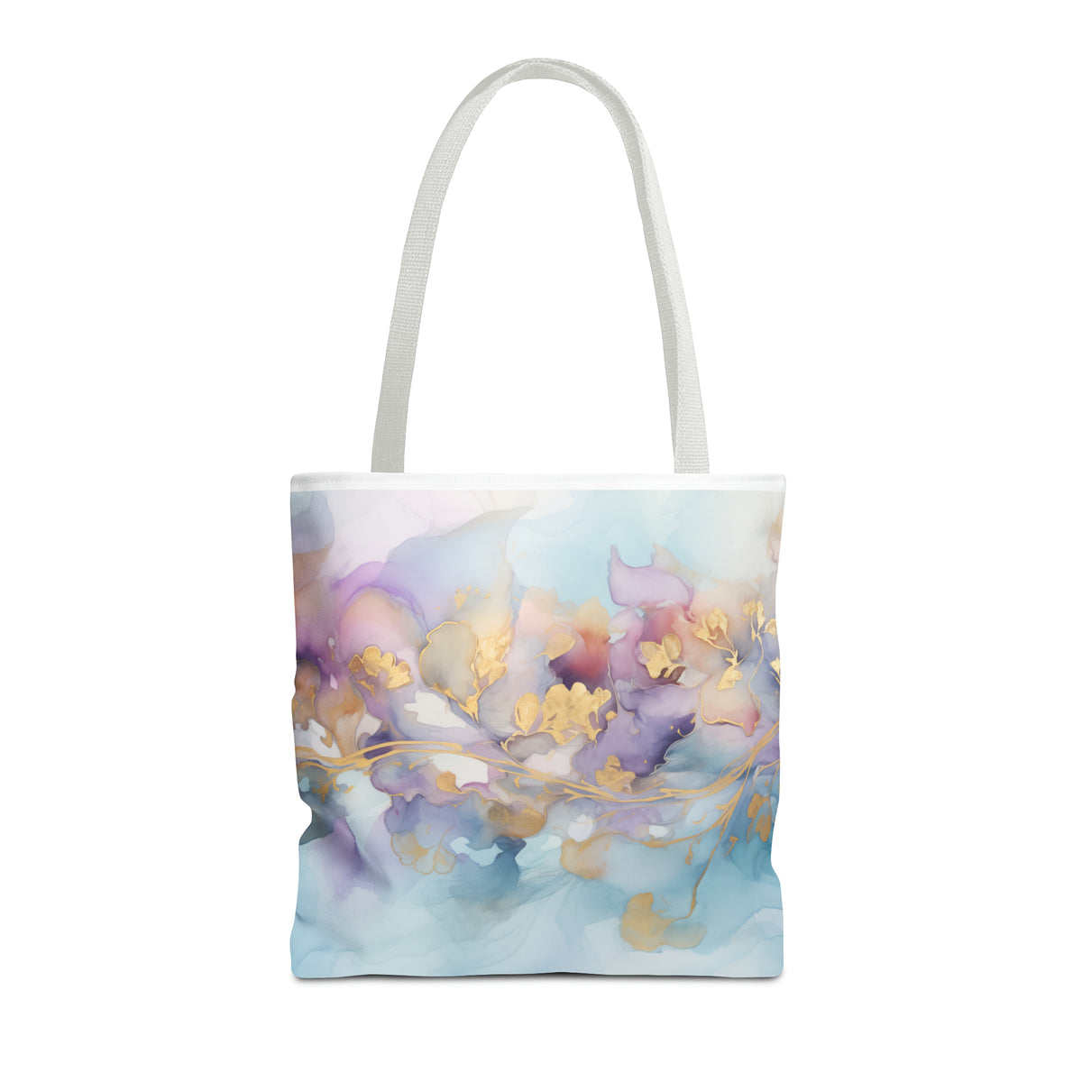 Orchid Purple, Teal Blue, Watercolour, Gold Streaks, Marbled,Tote Bag (AOP)