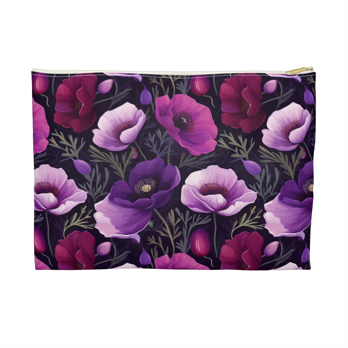 Purple Poppies Floral Pattern, Watercolour, Flowers, Accessory Pouch