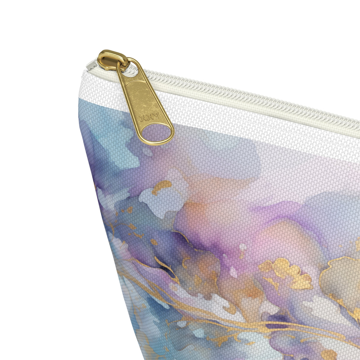 Orchid Purple, Teal Blue, Watercolour, Gold Streaks, Marbled, Accessory Pouch w T-bottom