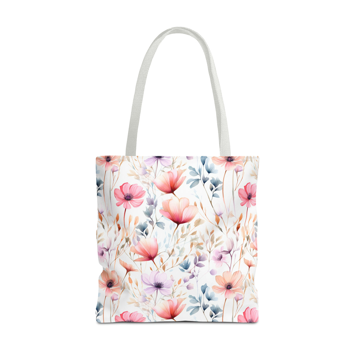 Colorful Floral Pattern, Watercolour, Flowers, Tote Bag (AOP)