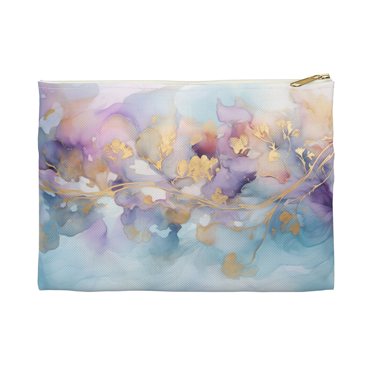 Orchid Purple, Teal Blue, Watercolour, Gold Streaks, Marbled, Accessory Pouch