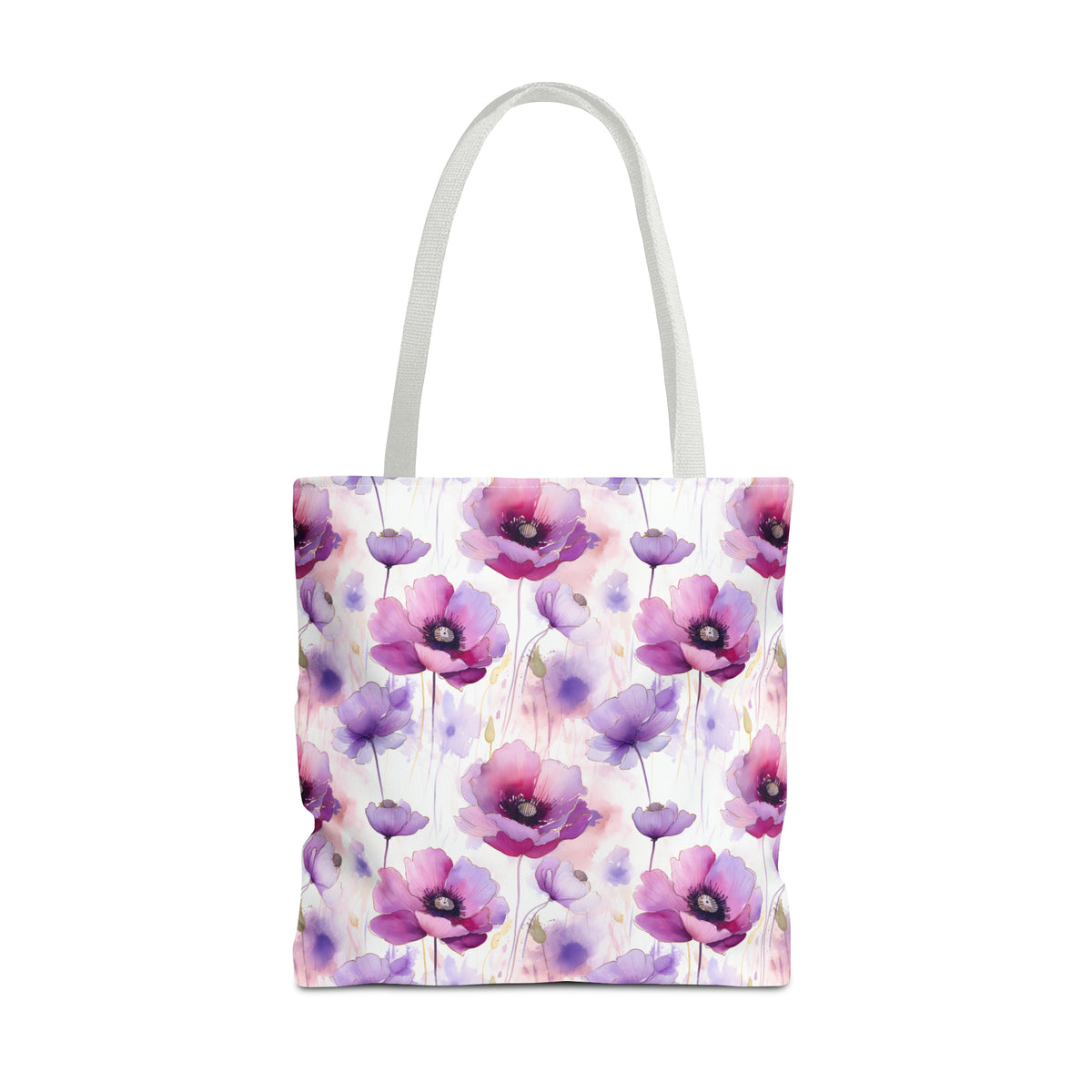 Purple Poppies Floral Pattern, Watercolour, Flowers, Tote Bag (AOP)