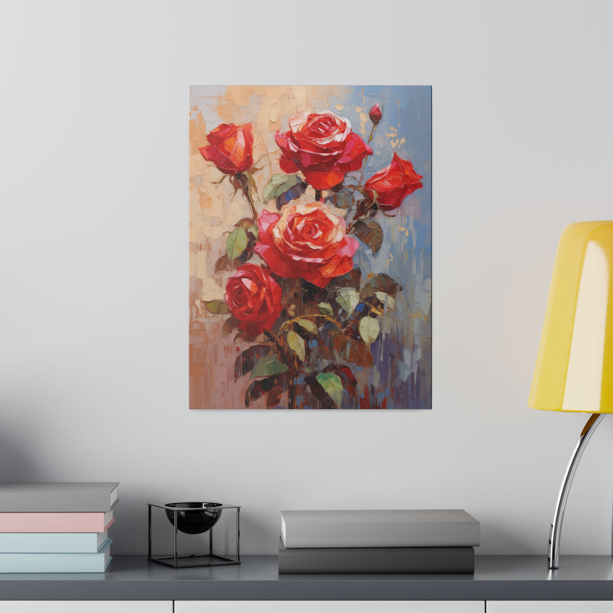 Red Rose Flower, Oil Painting, Matte Canvas, Stretched, 0.75"