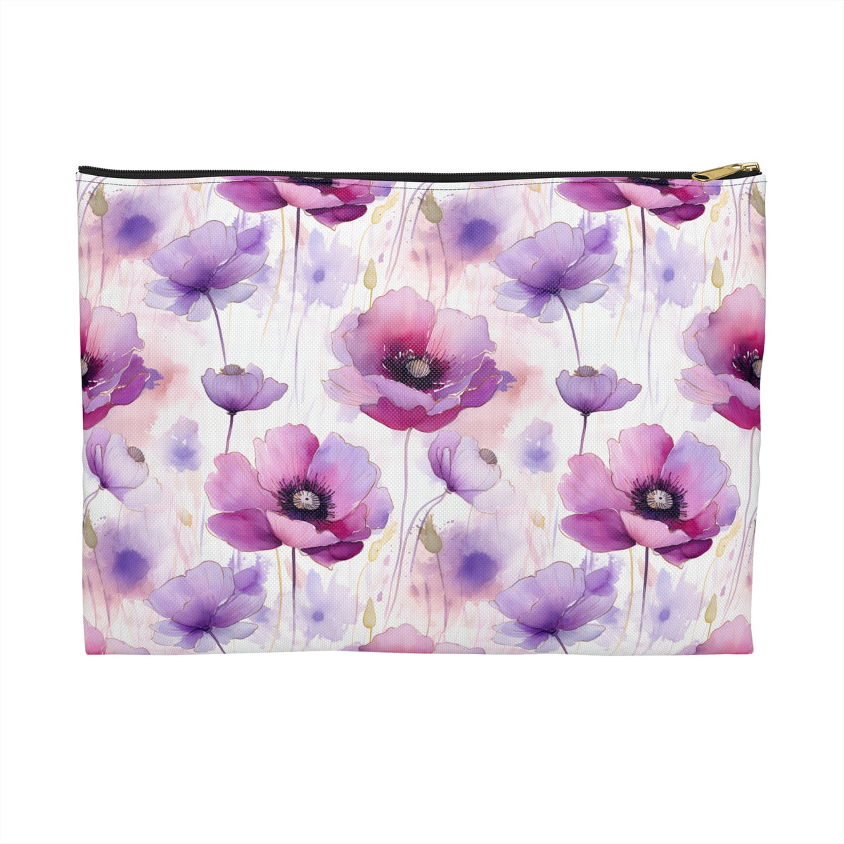 Purple Poppies Floral Pattern, Watercolour, Flowers, Accessory Pouch