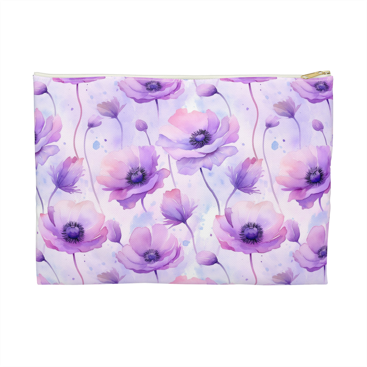 Purple Poppies Floral Pattern, Watercolour, Flowers, Accessory Pouch