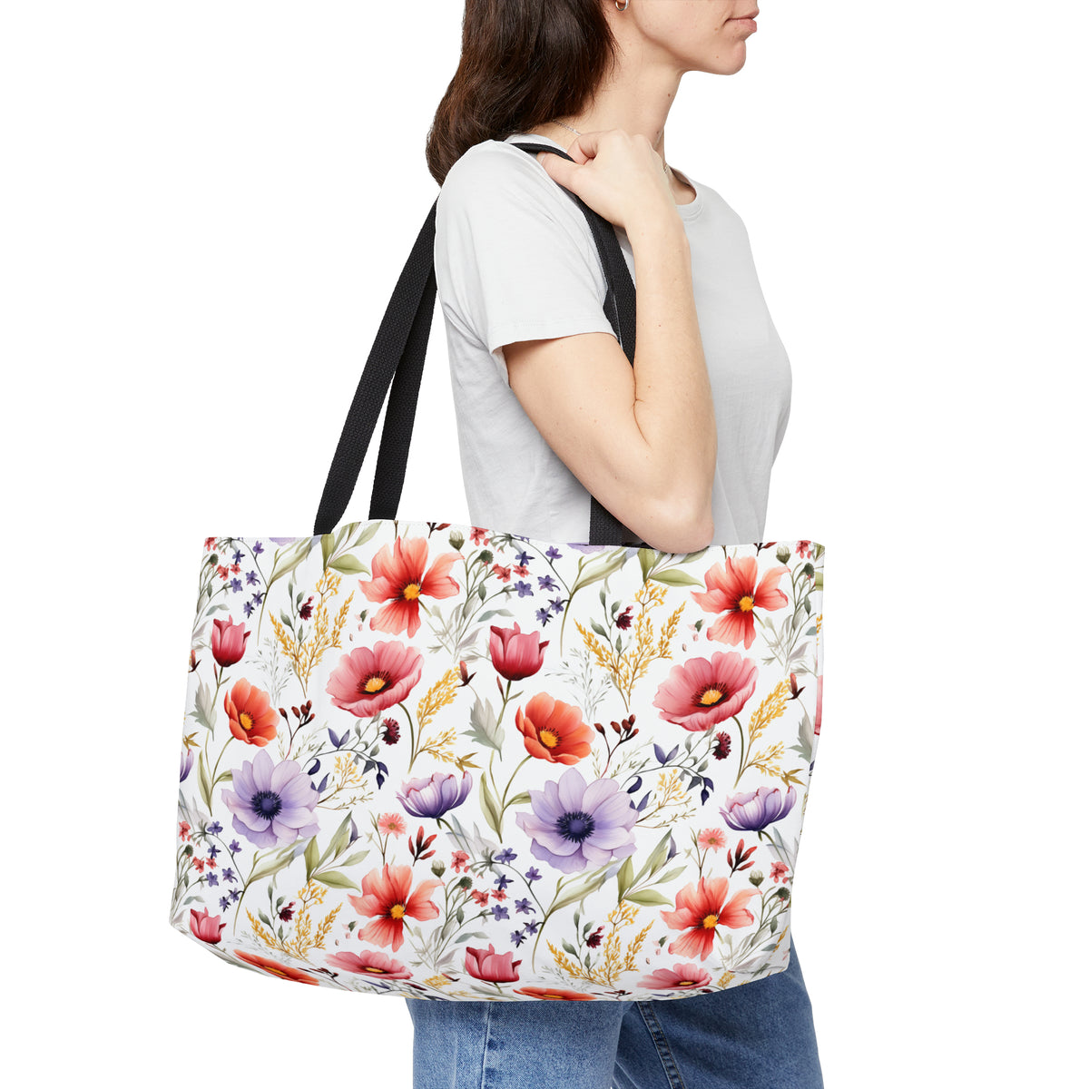 Colour Floral Pattern, Watercolour, Flowers, Weekender Tote Bag