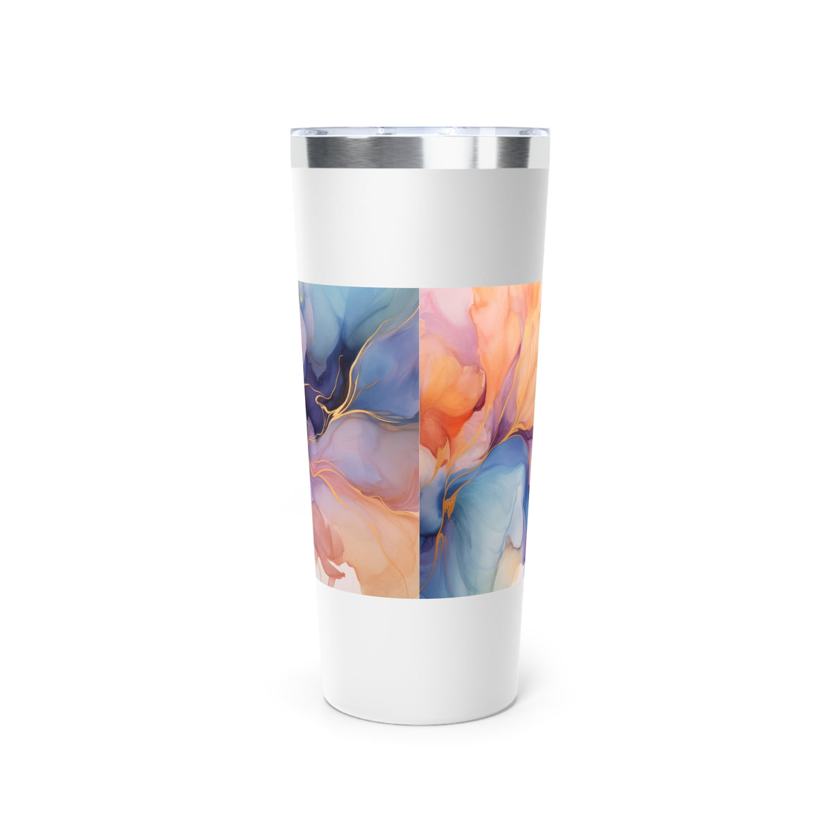 Orchid Purple, Teal Blue, Coral Reef, Watercolour, Gold Streaks, Marbled, Copper Vacuum Insulated Tumbler, 22oz