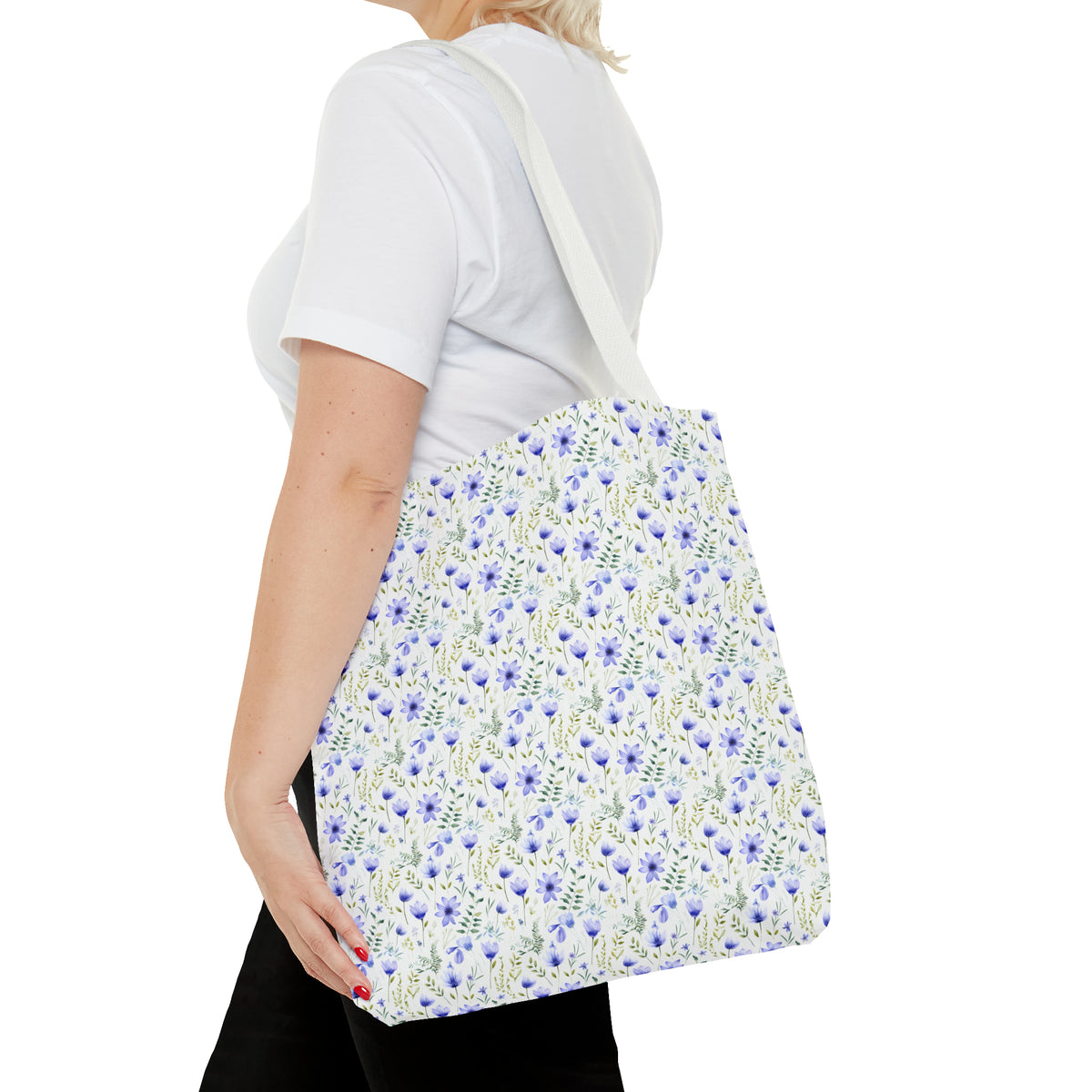 Blue Botanicals Floral Pattern, Watercolour, Flowers, Tote Bag (AOP)