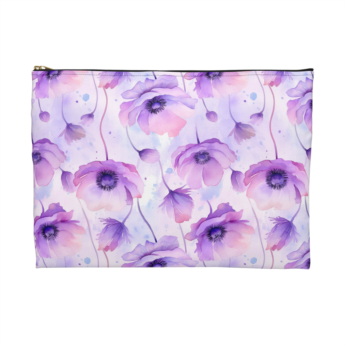 Purple Poppies Floral Pattern, Watercolour, Flowers, Accessory Pouch