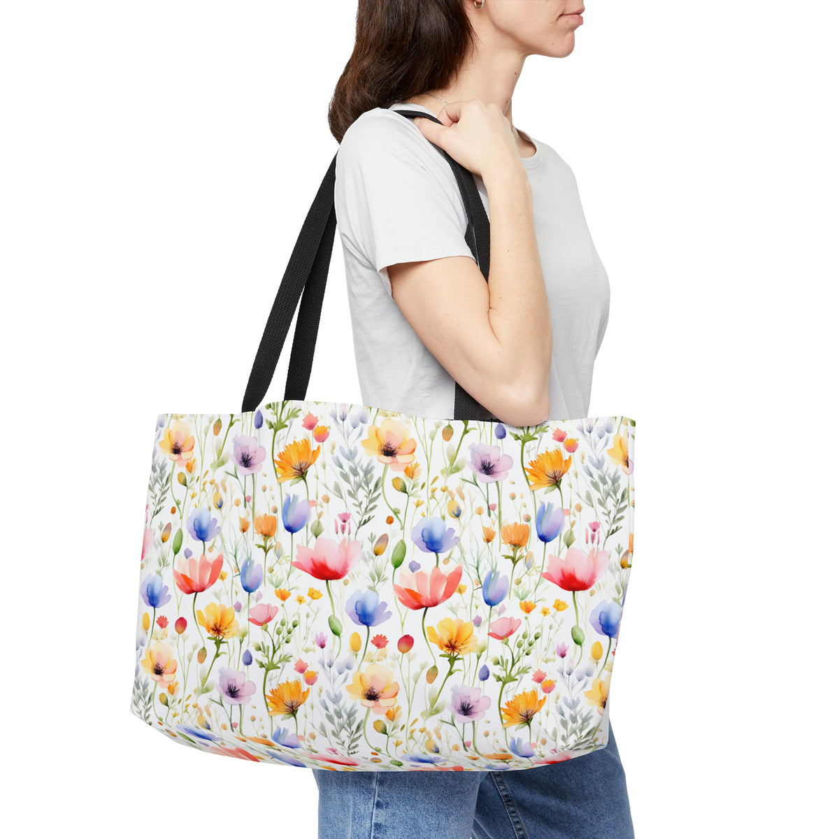 Colour Floral Pattern, Watercolour, Flowers, Weekender Tote Bag