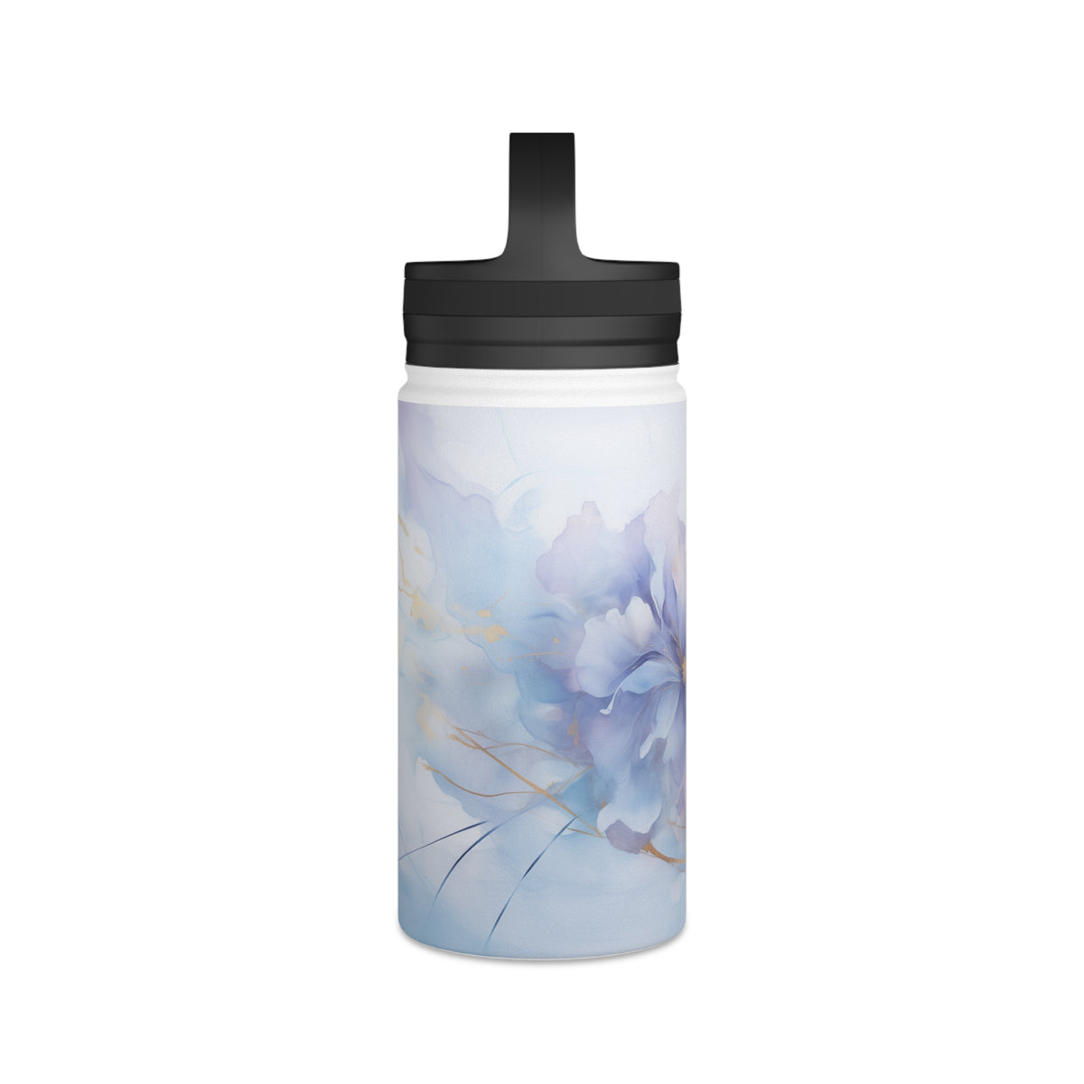 Ultramarine Blue, Payne's Gray, Pale Lavender, Watercolour, Gold Streaks, Marbled, Stainless Steel Water Bottle, Handle Lid