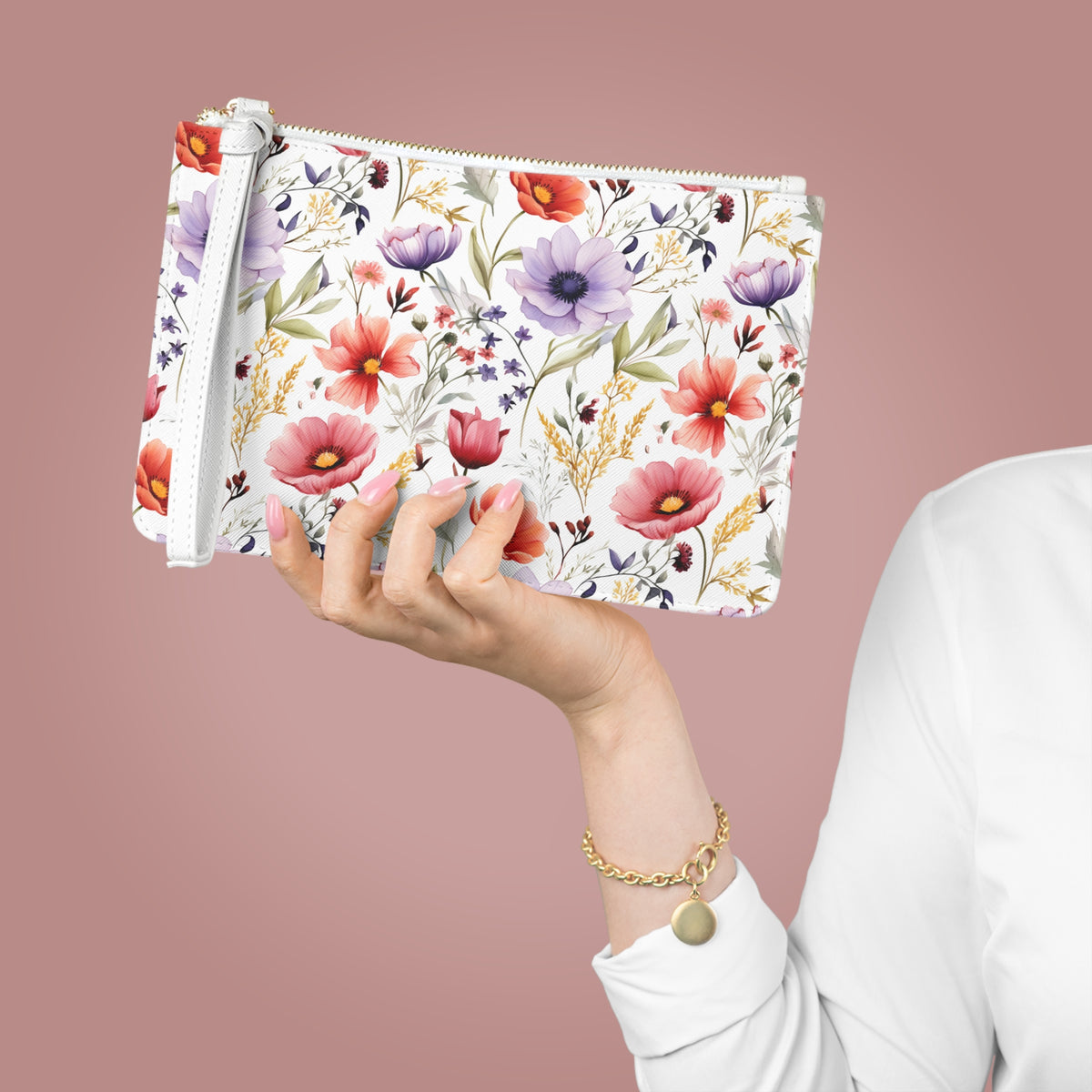 Colour Floral Pattern, Watercolour, Flowers, Clutch Bag