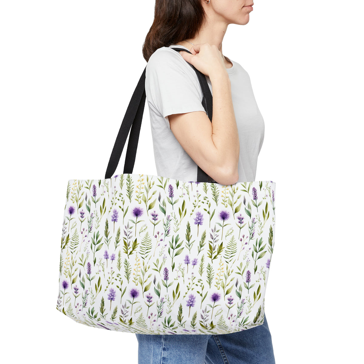 Purple Botanicals Floral Pattern, Watercolour, Flowers, Weekender Tote Bag