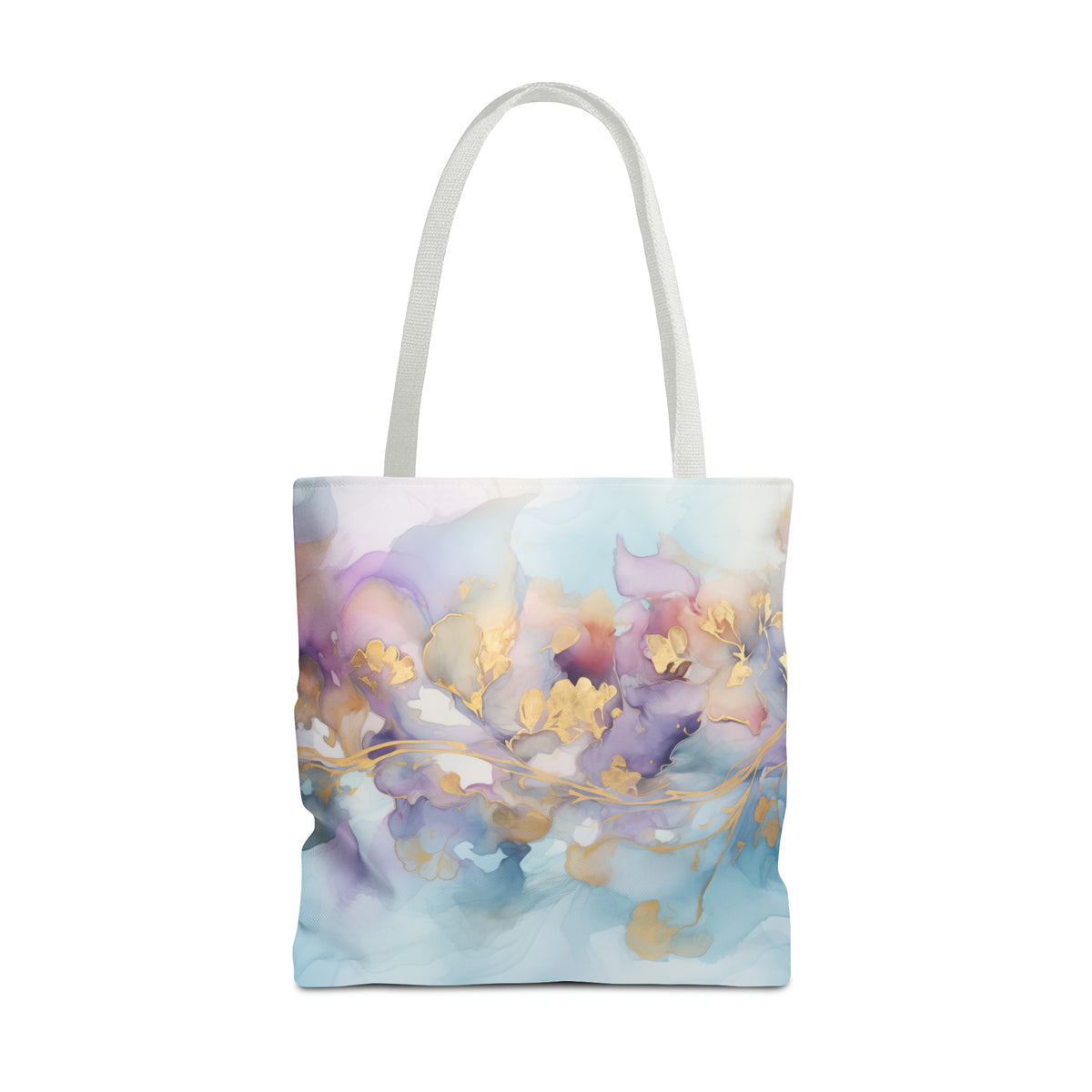 Orchid Purple, Teal Blue, Watercolour, Gold Streaks, Marbled,Tote Bag (AOP)