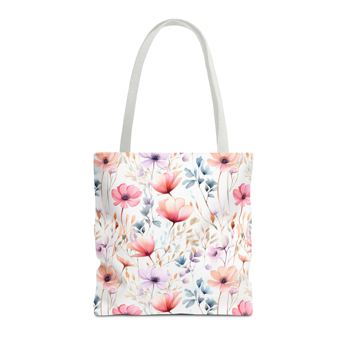 Colorful Floral Pattern, Watercolour, Flowers, Tote Bag (AOP)