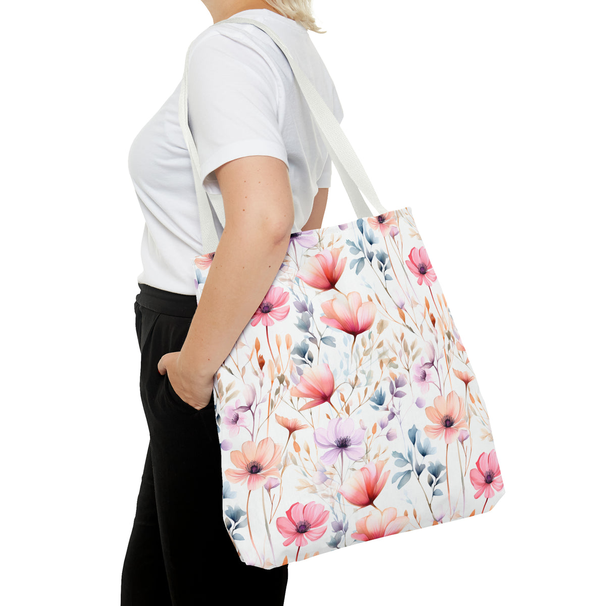 Colorful Floral Pattern, Watercolour, Flowers, Tote Bag (AOP)