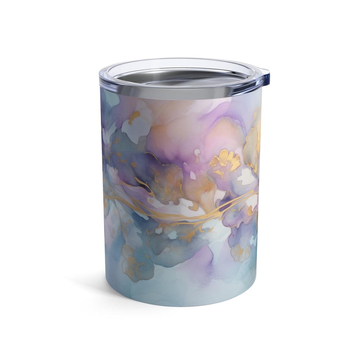 Orchid Purple, Teal Blue, Watercolour, Gold Streaks, Marbled, Tumbler 10oz