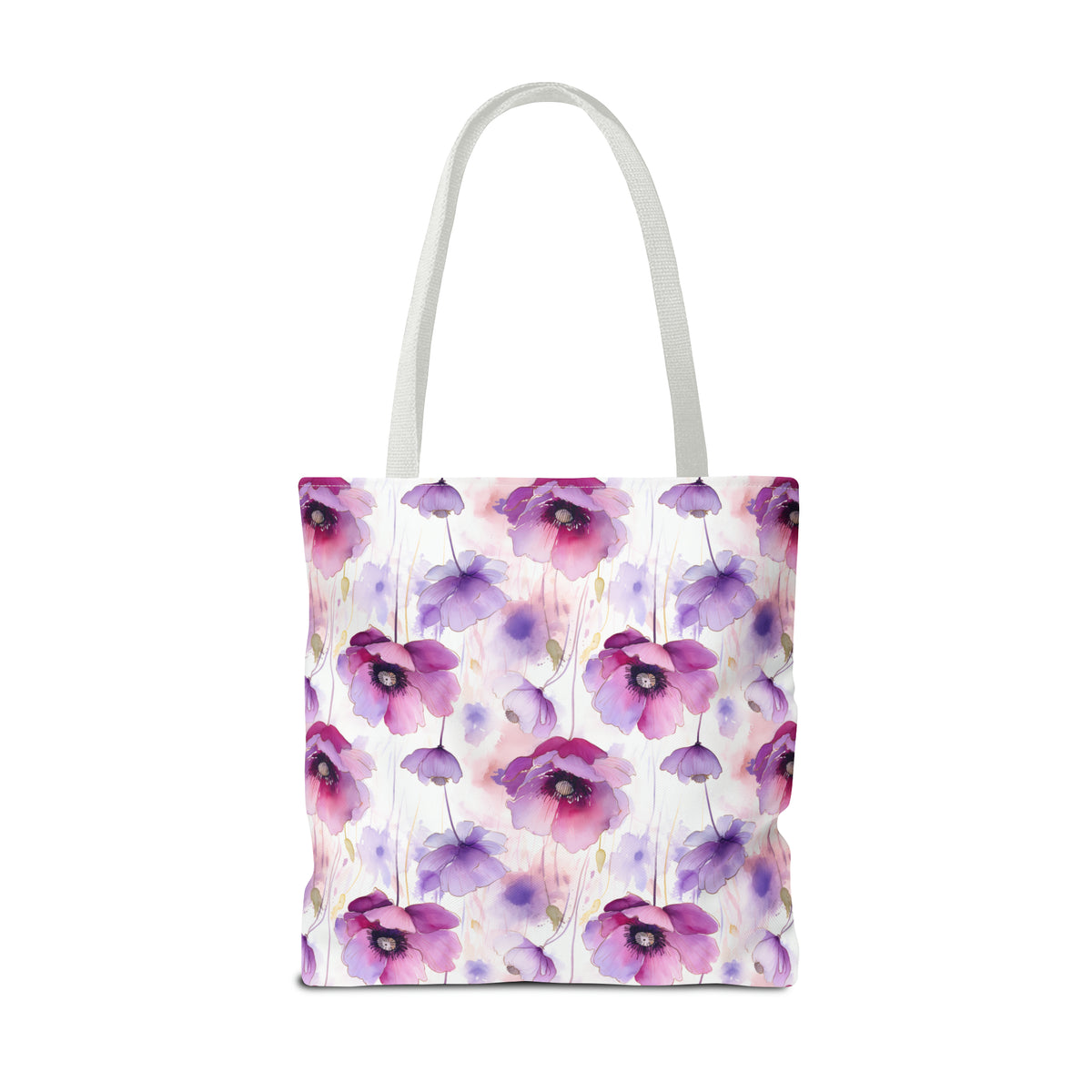 Purple Poppies Floral Pattern, Watercolour, Flowers, Tote Bag (AOP)