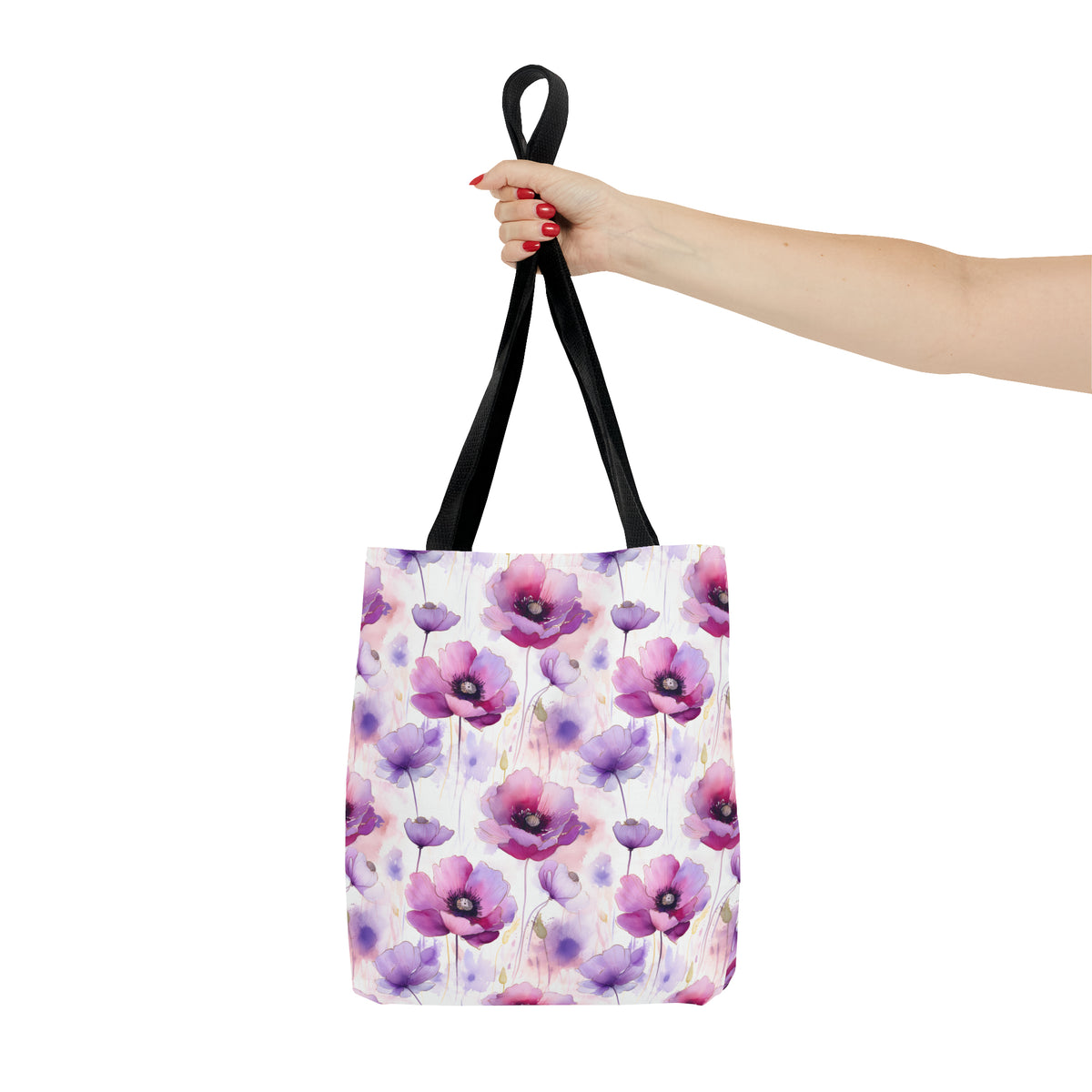 Purple Poppies Floral Pattern, Watercolour, Flowers, Tote Bag (AOP)