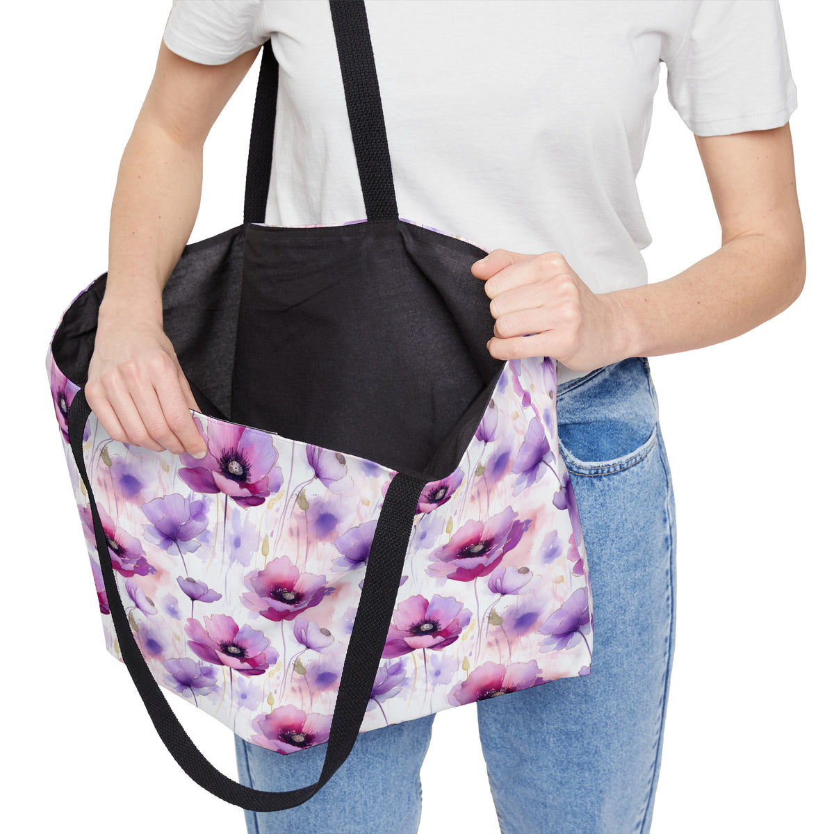 Purple Poppies Floral Pattern, Watercolour, Flowers, Weekender Tote Bag