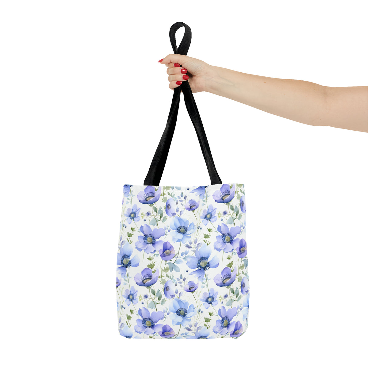 Blue Floral Pattern, Watercolour, Flowers, Tote Bag (AOP)