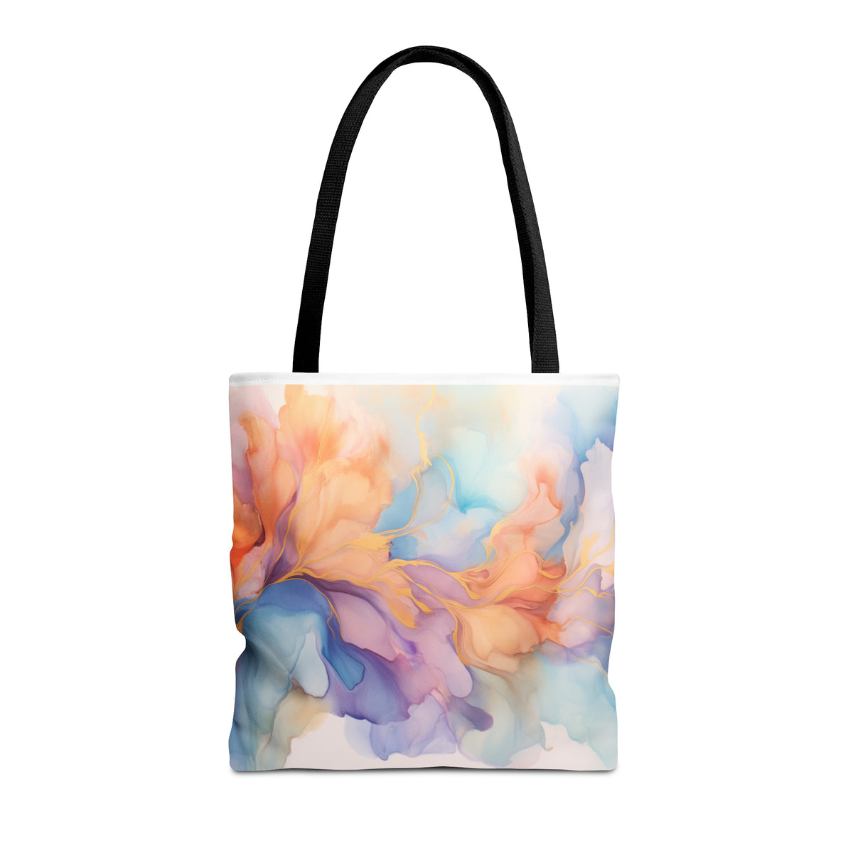 Orchid Purple, Teal Blue, Coral Reef, Watercolour, Gold Streaks, Marbled, Tote Bag (AOP)