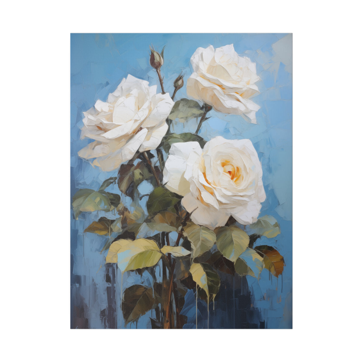 White Rose Flower, Oil Painting, Matte Canvas, Stretched, 0.75"