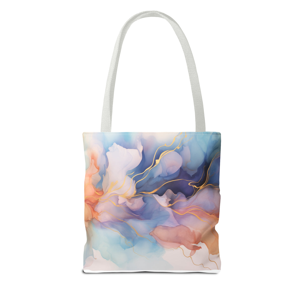 Orchid Purple, Teal Blue, Coral Reef, Watercolour, Gold Streaks, Marbled, Tote Bag (AOP)