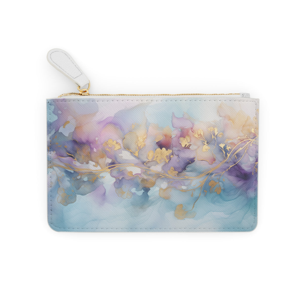 Orchid Purple, Teal Blue, Watercolour, Gold Streaks, Marbled, Mini Clutch Bag