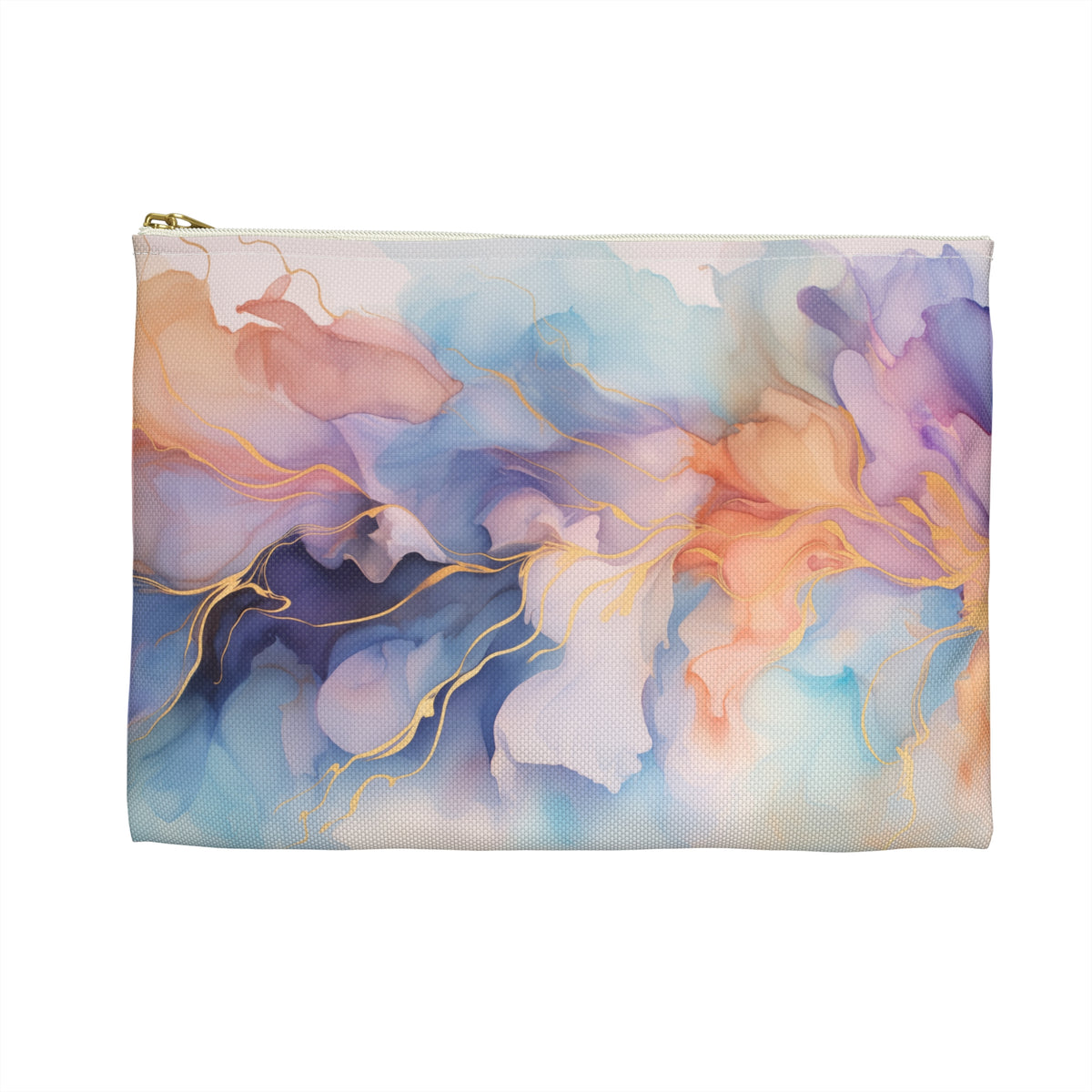 Orchid Purple, Teal Blue, Coral Reef, Watercolour, Gold Streaks, Marbled, Accessory Pouch