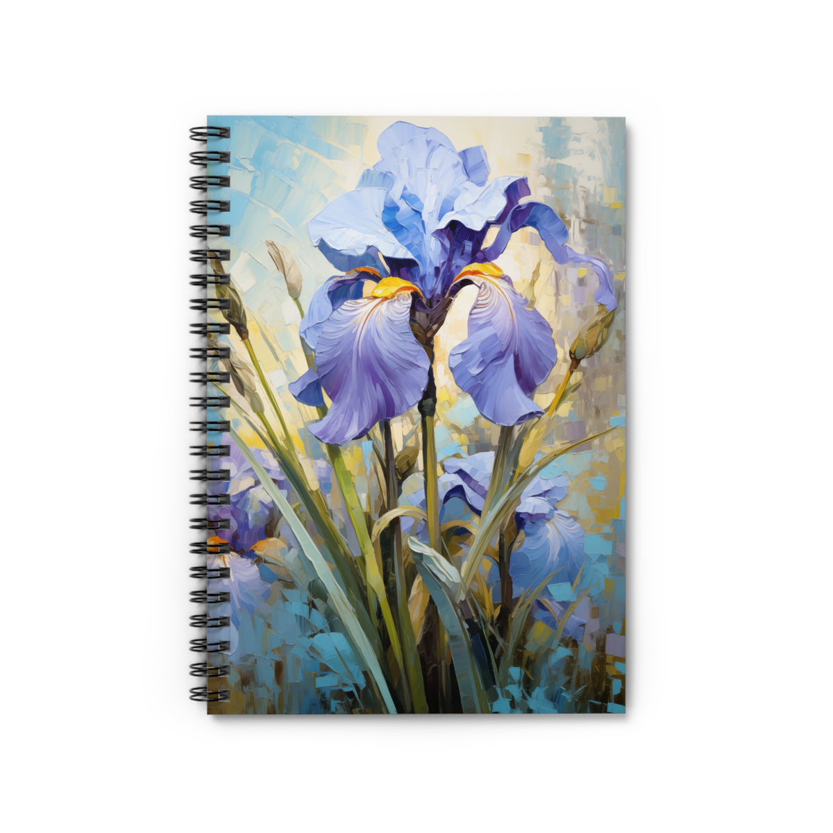 Blue Iris Flower, Oil Painting, Spiral Notebook - Ruled Line